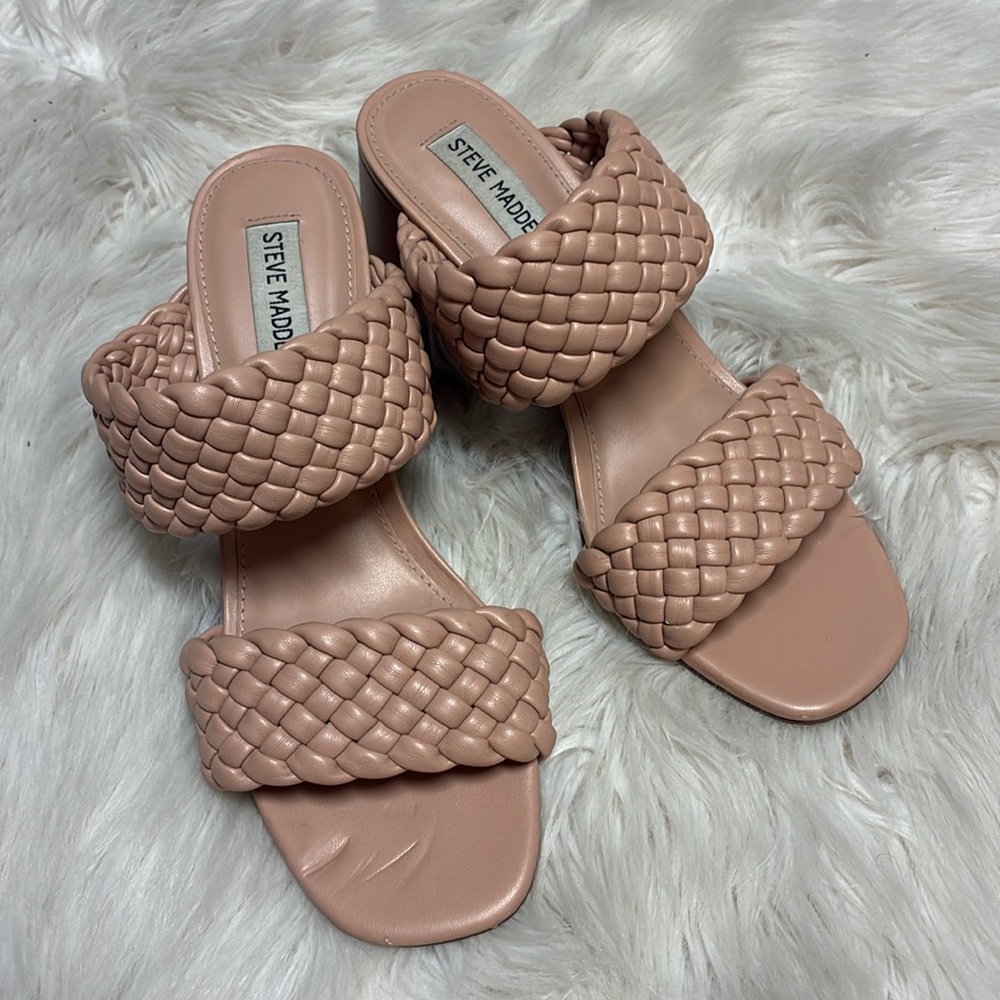 Steve Madden Daphnee Braided Light Tan / Nude Block Heel Sandals - Picture 7 of 16